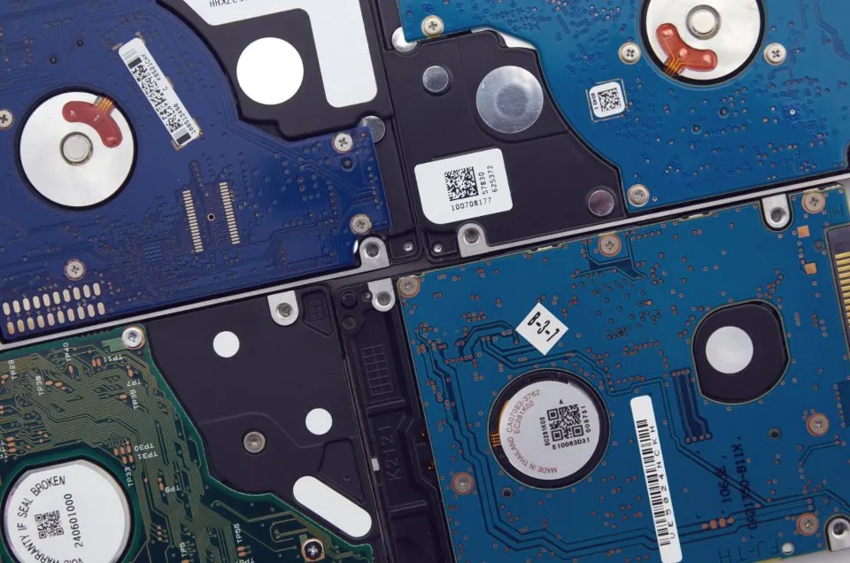 Pile of hard drive circuit boards